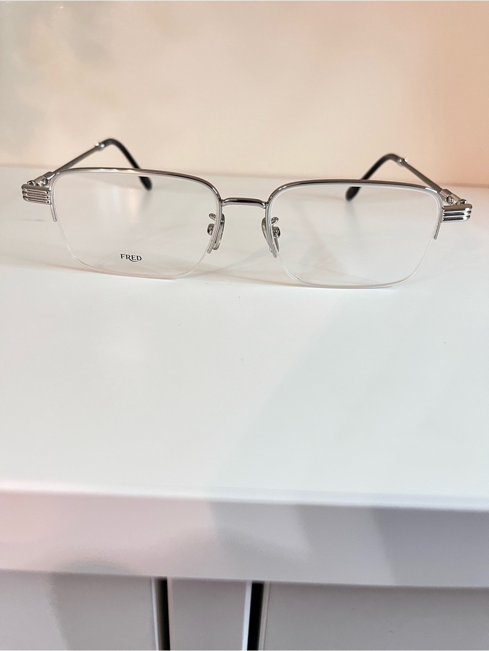 Fred Men's Silver Rectangular Metal Rim Glasses